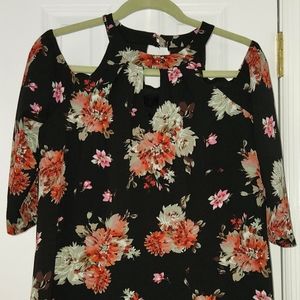 Cold shoulder midi sleeve lined floral dress